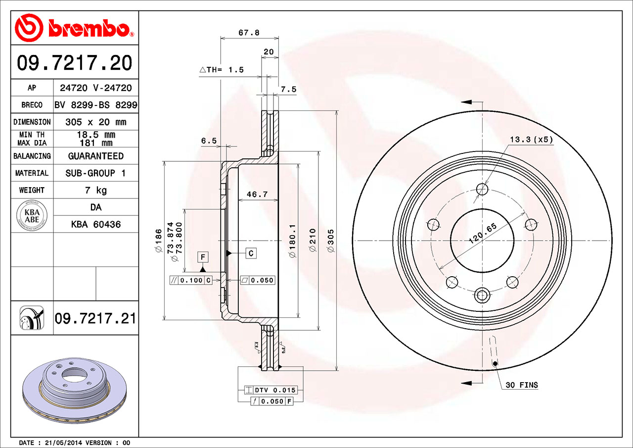 Jaguar Brembo Disc Brake Rotor - Rear (305mm) C2C41251